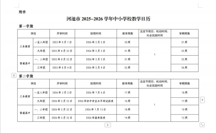 2026年河池寒假放假时间